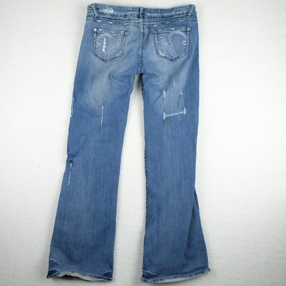 Vintage Blue Jeans Womens 9 10 Bootcut Medium Wash Distressed Beaded 90s Y2K - Picture 4 of 11